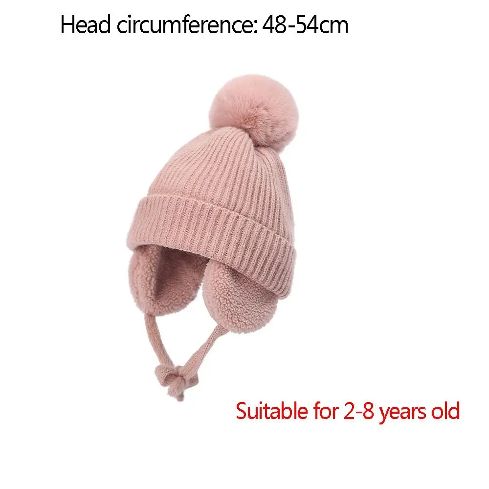 Children Winter Cap New Fashion Wool Windproof Warm EarFlaps Cotton Cute Knitted Cashmere Kids Hat With Pompoms 2-8 Year