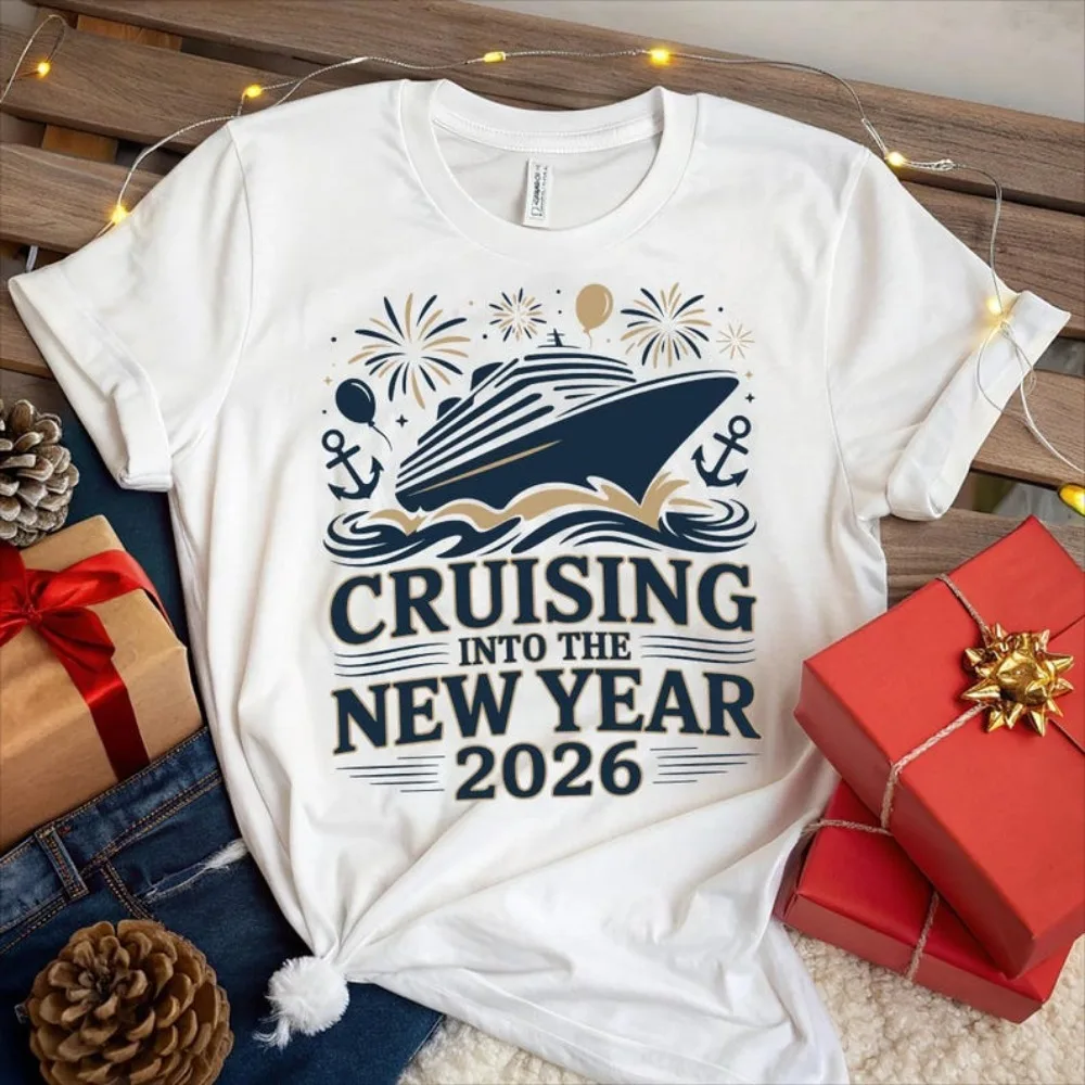 

Cruising Into 2026 T-Shirt New Year Vacation Trip Matching Family Women Shirt Short-sleeve Harajuku High Quality Cotton Tops