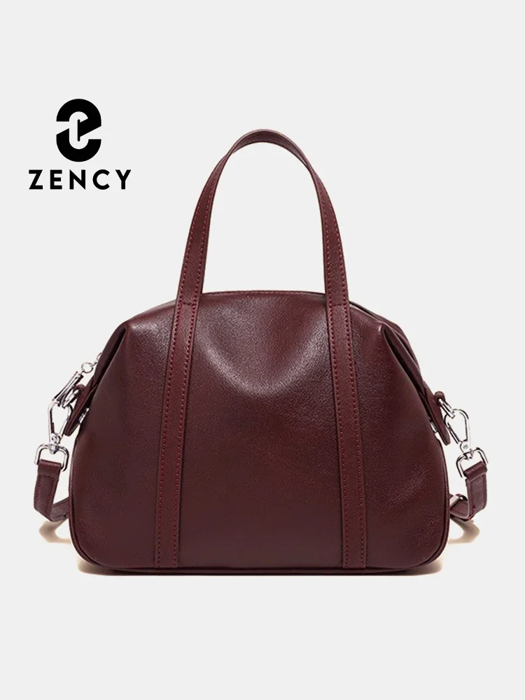 Zency Women's Luxury Bag Cowhide Leather Handbag Crossbody Top-handle Bag Vintage Boston Bag  For OL 2025 Wine Red