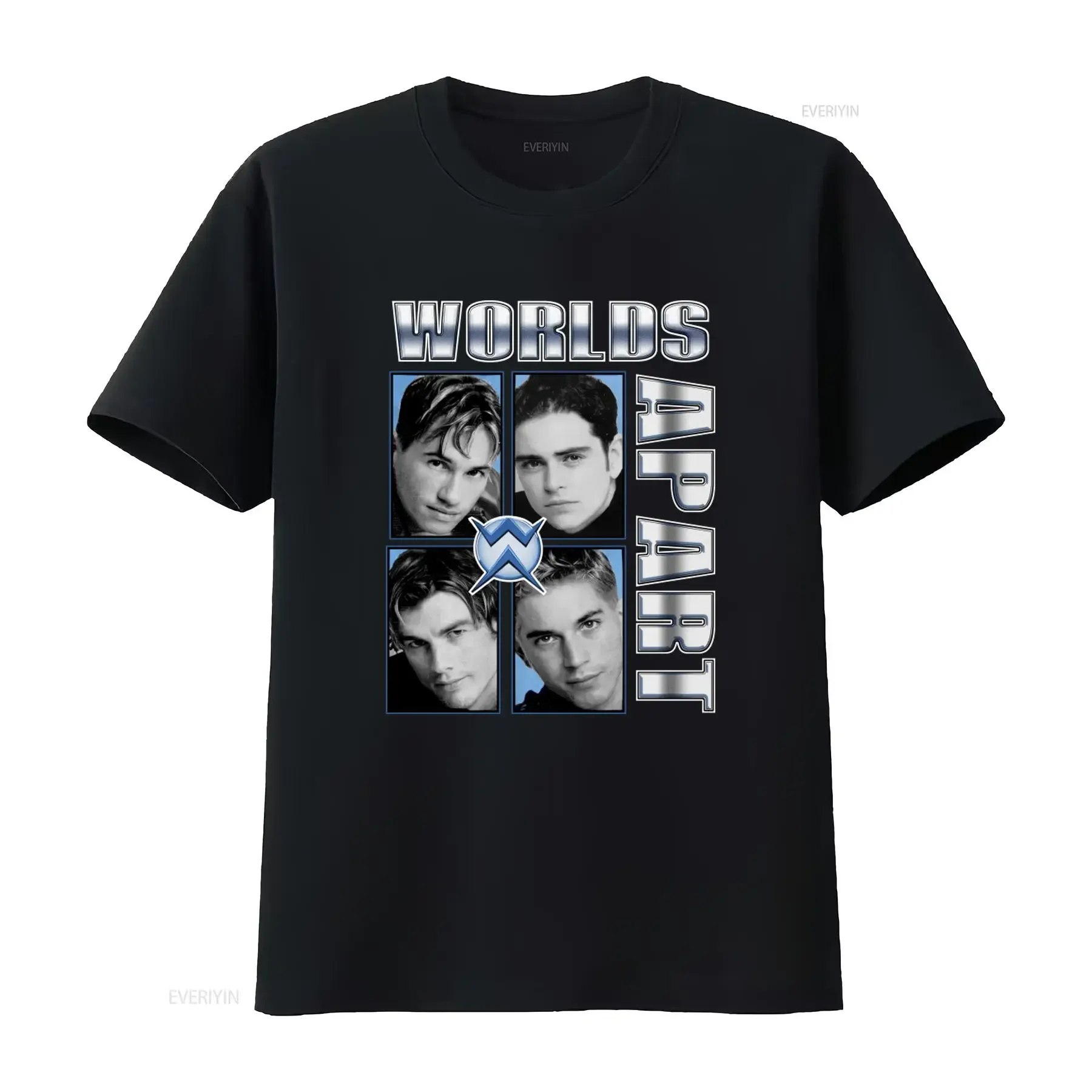 WORLDS APART 1997 Vintage Retro T shirt with Band Members' Portraits and Logo vintage Washed Casual Unisex homme