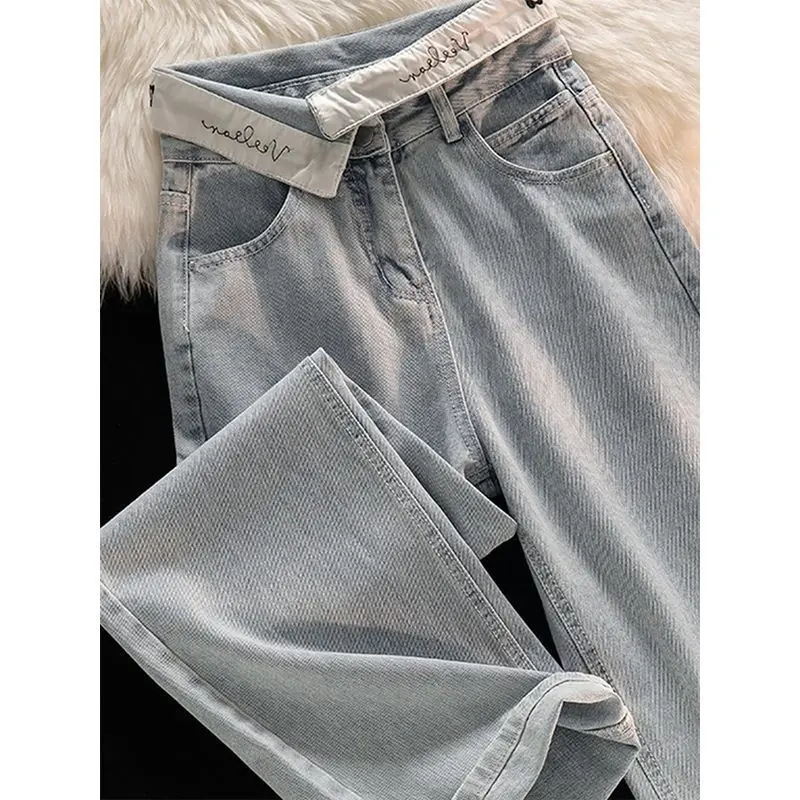 

Women's wide-leg jeans with a unique design and a fold-over waist, loose fit2023New model slimming high-waisted straight pants f