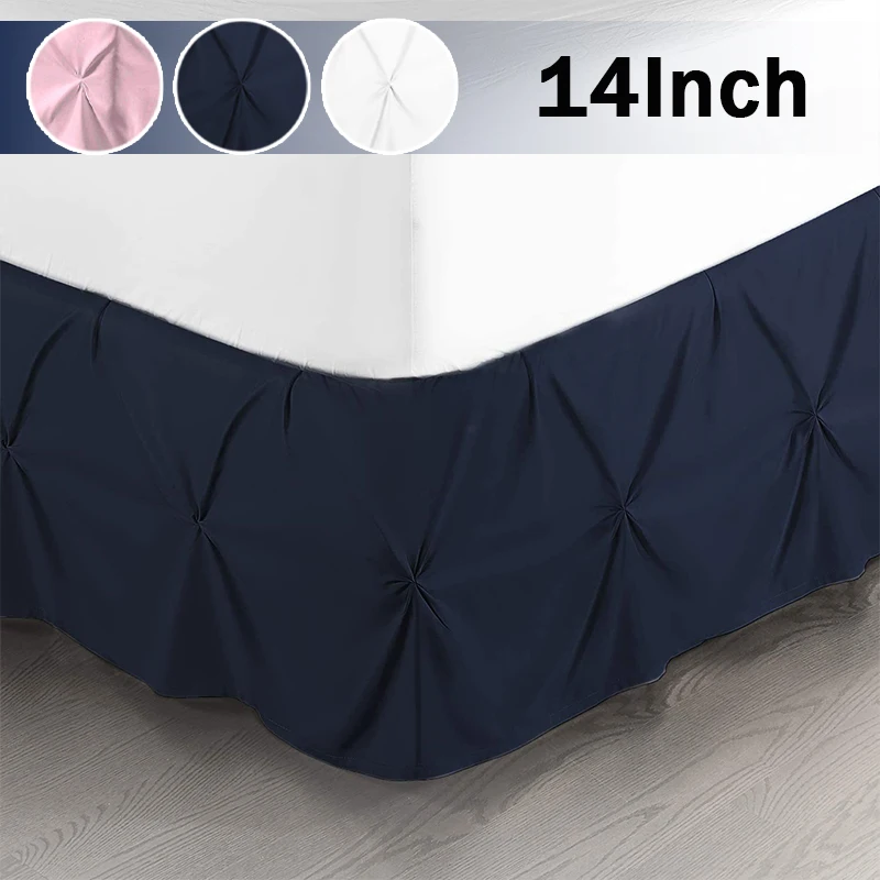 

1PC Hotel Quality White Bed Skirt Elastic Pinch Pleat 14 Inch Drop Premium Wrap Around Bed Sheet for Queen Bed Spring Platform
