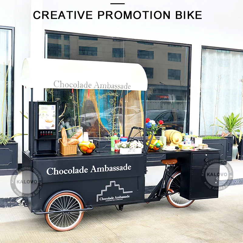 Mobile Coffee Bike Multi-Functional Vending Carts Decoration Promotional Stalls Outdoor Food Tricycle With Rear Box