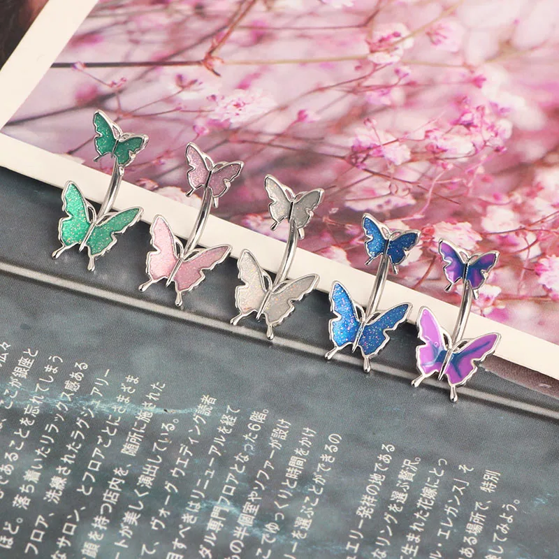 Wholesales Belly Button Rings Butterfly Navel Piercing 5 colors mix cheap price belly body jewelry navel bar for women