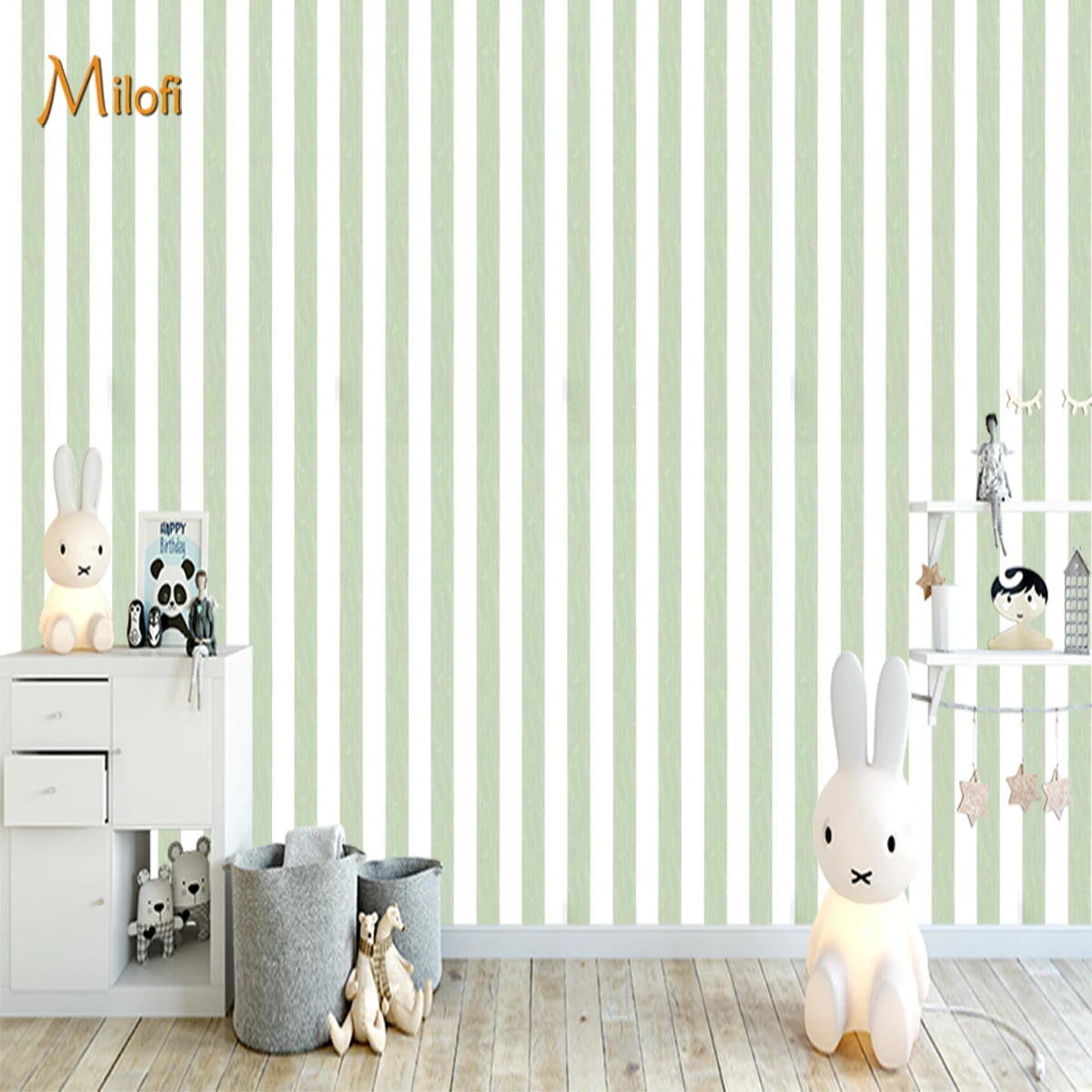 Milofi Custom 3D Light Green White Vertical Stripe Wallpaper for Bedroom Living Room Home Decoration Simple Mural