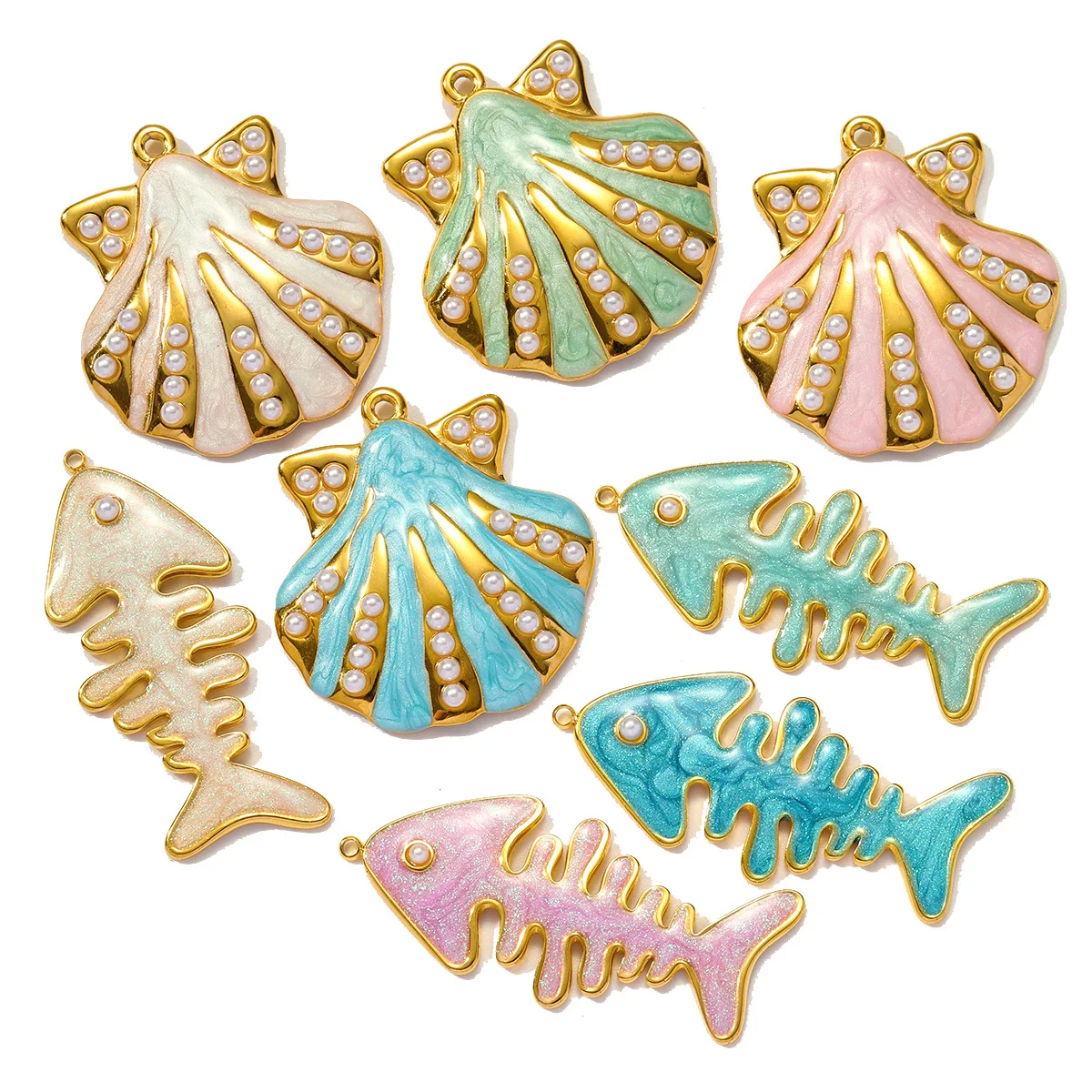 

3pcs/Lot Stainless Steel Enamel Shell Fish Pendants Charms for DIY Fashion Jewelry Making Necklace Accessory Wholesale