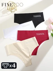 FINETOO 4Pcs Women's Sexy Silk Panties Briefs Seamless Female Plus Size Underwear Low-Waist High elasticity Lingerie New M-4XL