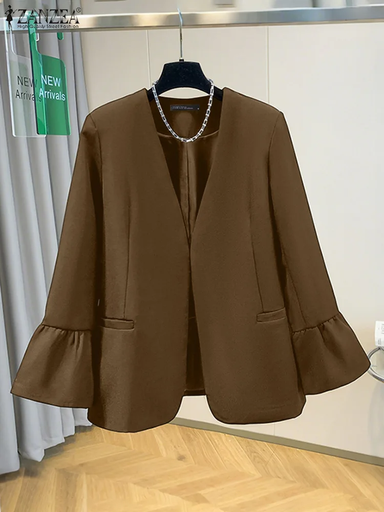 Zanzea outono blazer feminino elegante outwears casual manga longa ternos de escritório 2025 moda cor sólida com decote em v cardigan