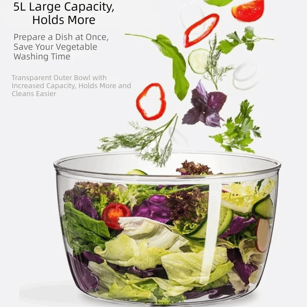 

Large Capacity Vegetable Dehydrator Semi-automatic Rotating Salad Spinner Quick Drainage Vegetable Dryer Salad Preparation