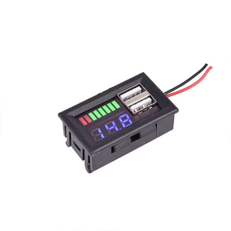 Multifunktionale 12V LED Blei Säure Batterie Kapazität Anzeige Spannung Meter Auto Power Spannung Displayer Dual USB Ladegerät 5V 2A