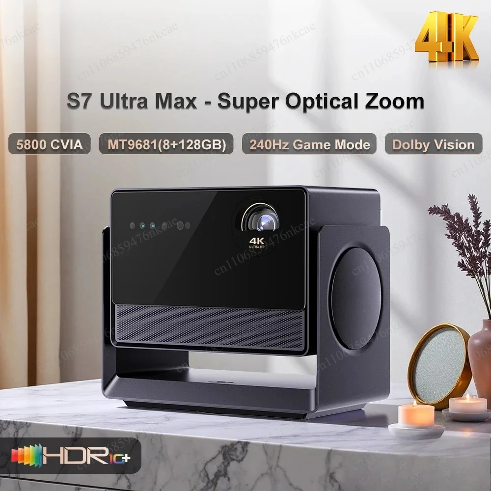S7 Ultra Max Home Projector 4K New Tri Color Laser 5G Wifi Optical Zoom 5800 Lumen with Dolbyvision Variable Iris