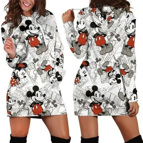 Minnie Disney Womens Hoodie Dress Sweater Dress Sweatshirt Dresses Hoodie disney hoodie dress