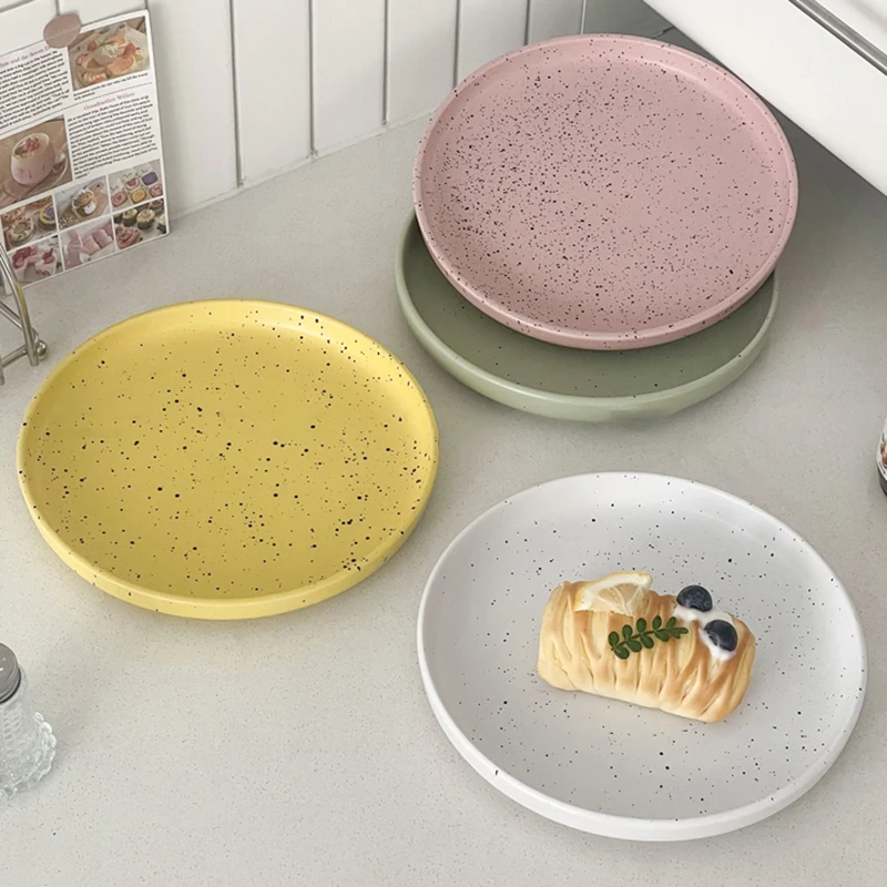 

Ins Splashed Ink Flat Plate Exquisite Round Dining Plates Simple Ceramic Dessert Tableware Household Breakfast Serving Dish