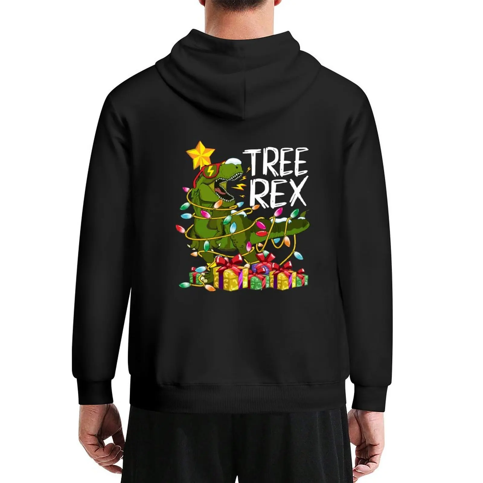 Christmas Tree Rex Dinosaur Tangled in Xmas Lights Garland Hoodie blouse autumn jacket men autumn clothes mens hoodies