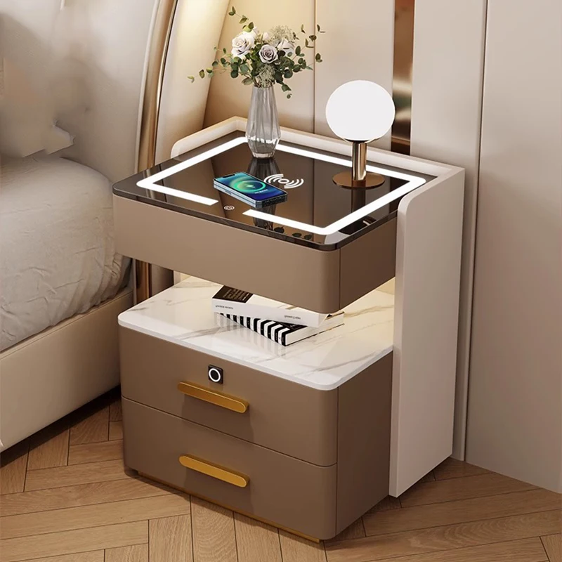 

Bedroom Storage Nightstand Mobile Cabinets Luxury Drawers Bedside Table Organizer Trendy Charging Mesa De Noche Hotel Furniture