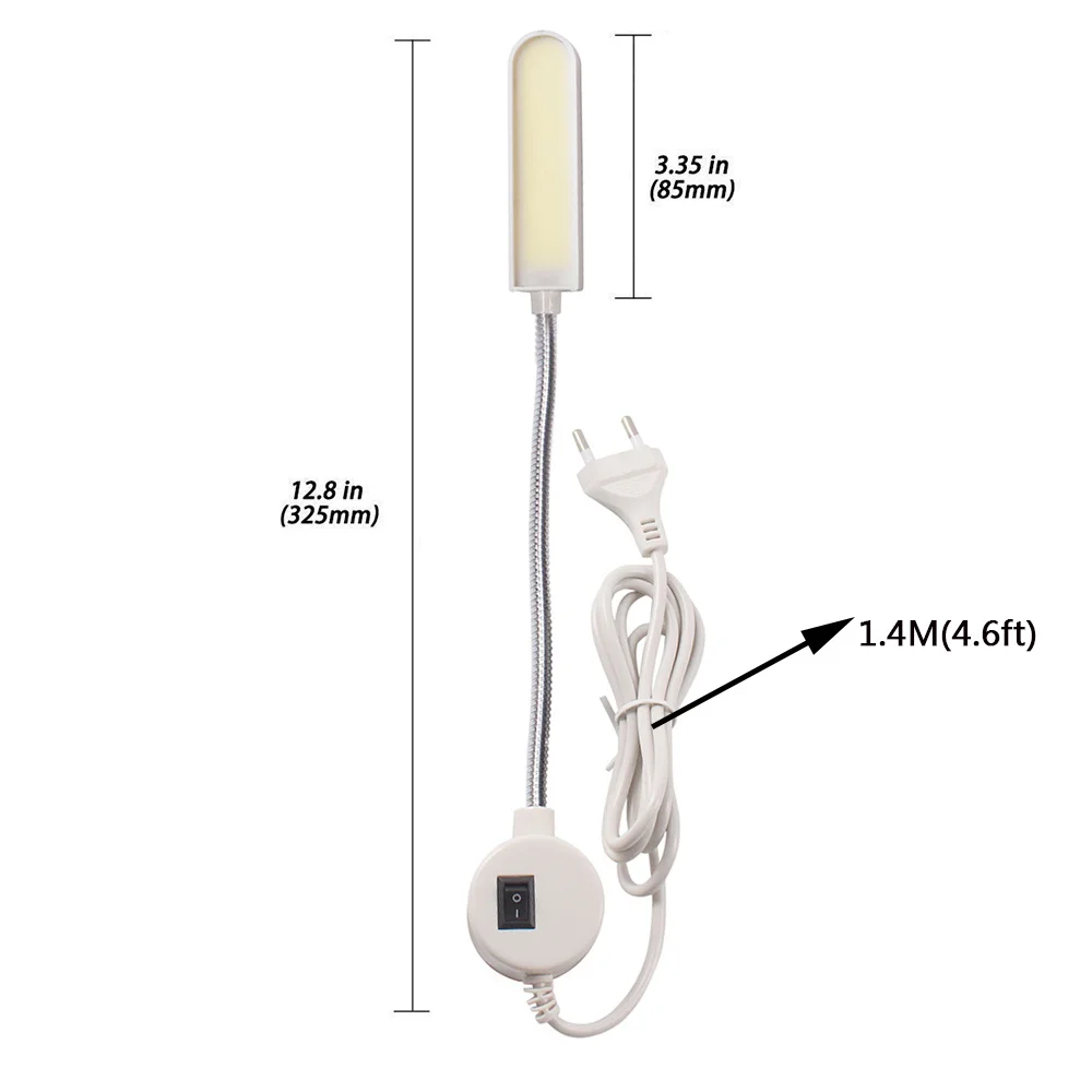 Luz de máquina de coser COB de 6W, luz de trabajo LED de cuello de cisne Flexible con Base magnética para máquina de coser Industrial y doméstica