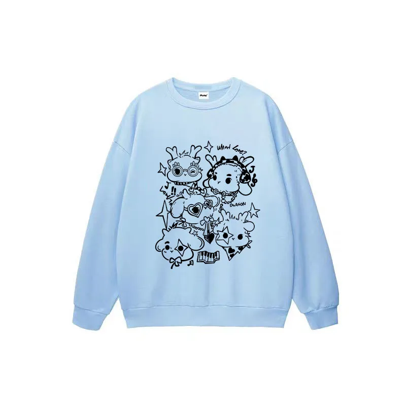 Sudaderas con capucha de cuello redondo con estampado de dragón divertido para hombres y mujeres, ropa holgada de gran tamaño, jersey de Hip Hop Y2k