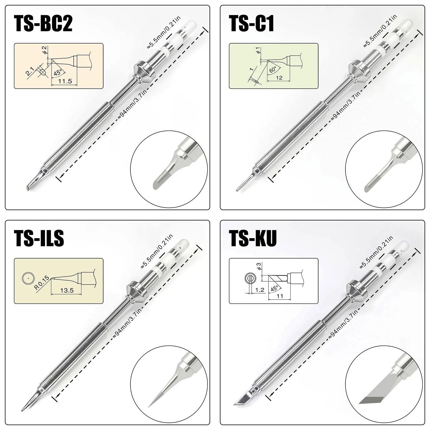 Pine64 TS100 TS101 Soldering Iron Tips Replacement Various Models of Pinecil Electric Soldering Iron Tip TS Series BC2 ILS C4 KU