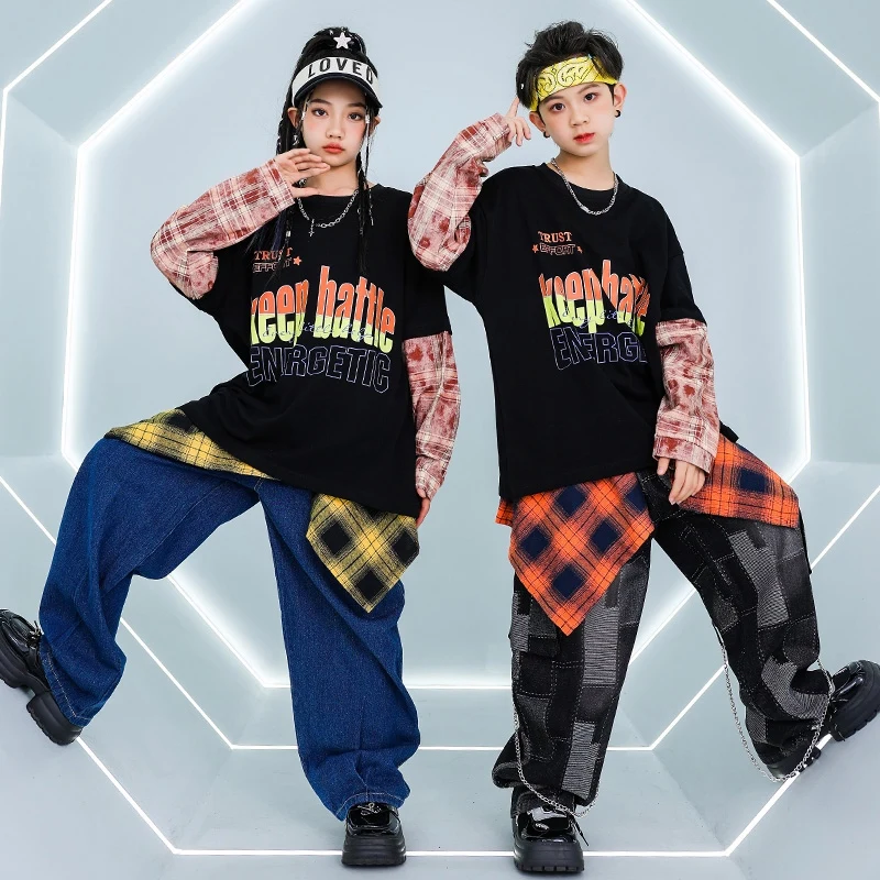 Children Hip Pop Stage Costume Boys Street Dance Performance Outfit Girls Fashion Jazz Dance Clothing Oversize Tops Pants 2084