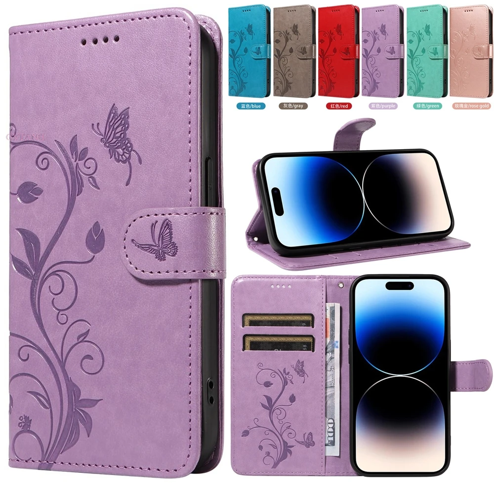 Luxury Lady Woman Cover Case For Vivo S18 X100 Pro V29 Lite Y17S Y78 V27 5G Flower Butterfly Wallet Stand Fundas