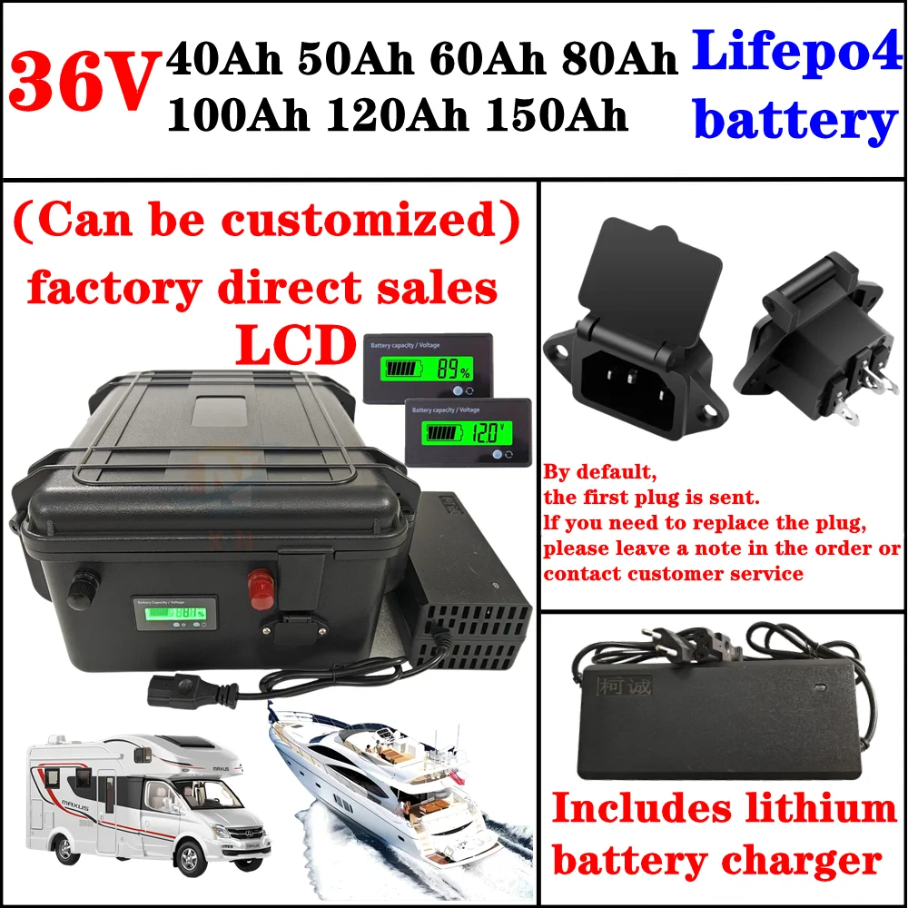 36V 50AH 60AH 80AH 100AH 120AH 150AH LiFePO4 Lithium Iron Phosphate Battery With Bms For Electric Engine Trolling Boat