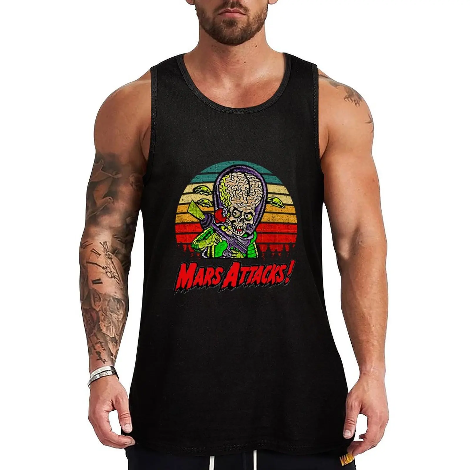 

retro skull mars art attacks gift for fans Tank Top Man clothes for gym Gym t-shirt man Men's summer t-shirt sleeveless