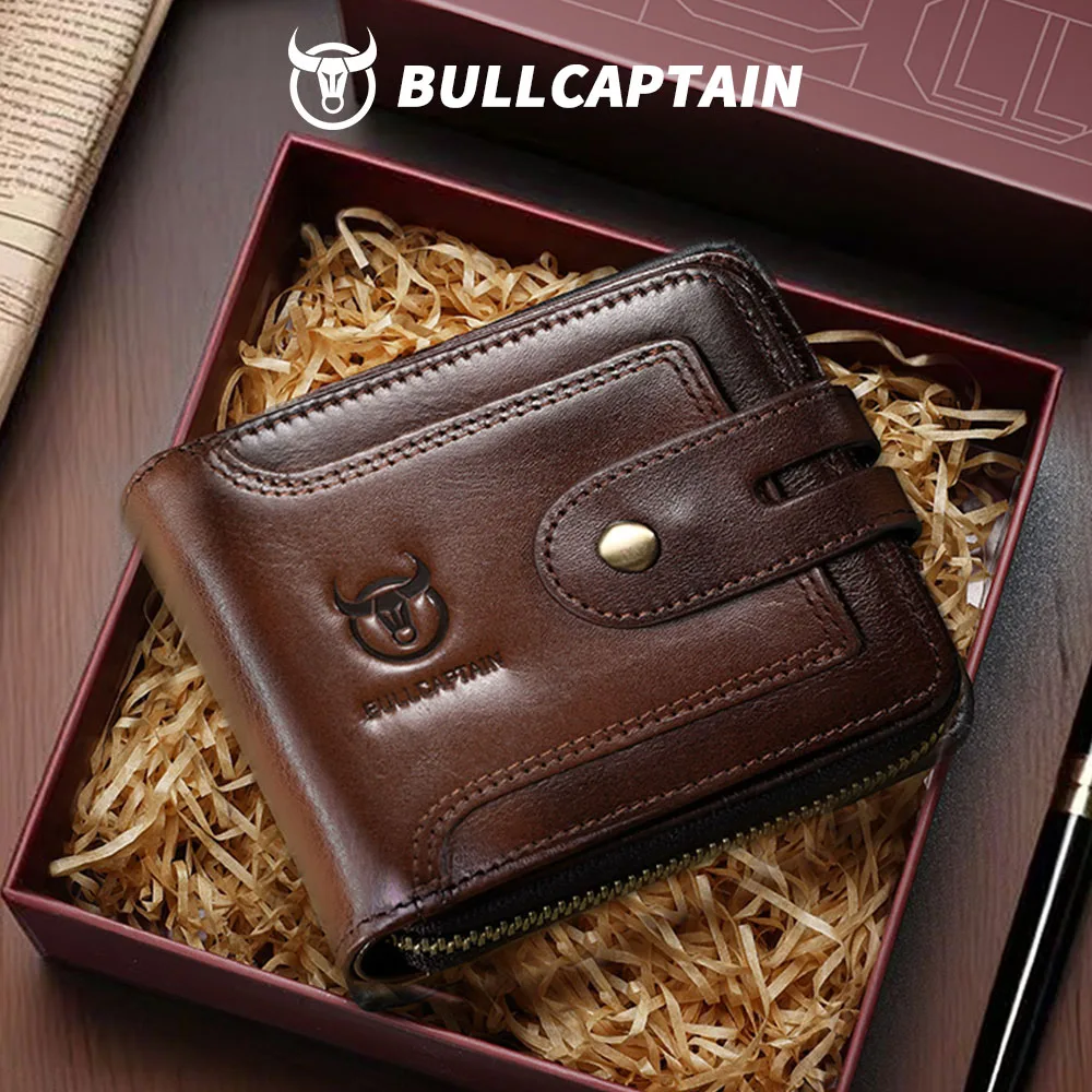 

Кошелек Bullcaptain из натуральной кожи с RFID-защитой, мужской, складной, большой вместимости, с отделением для карт и монет, коричневый, мужской портмоне