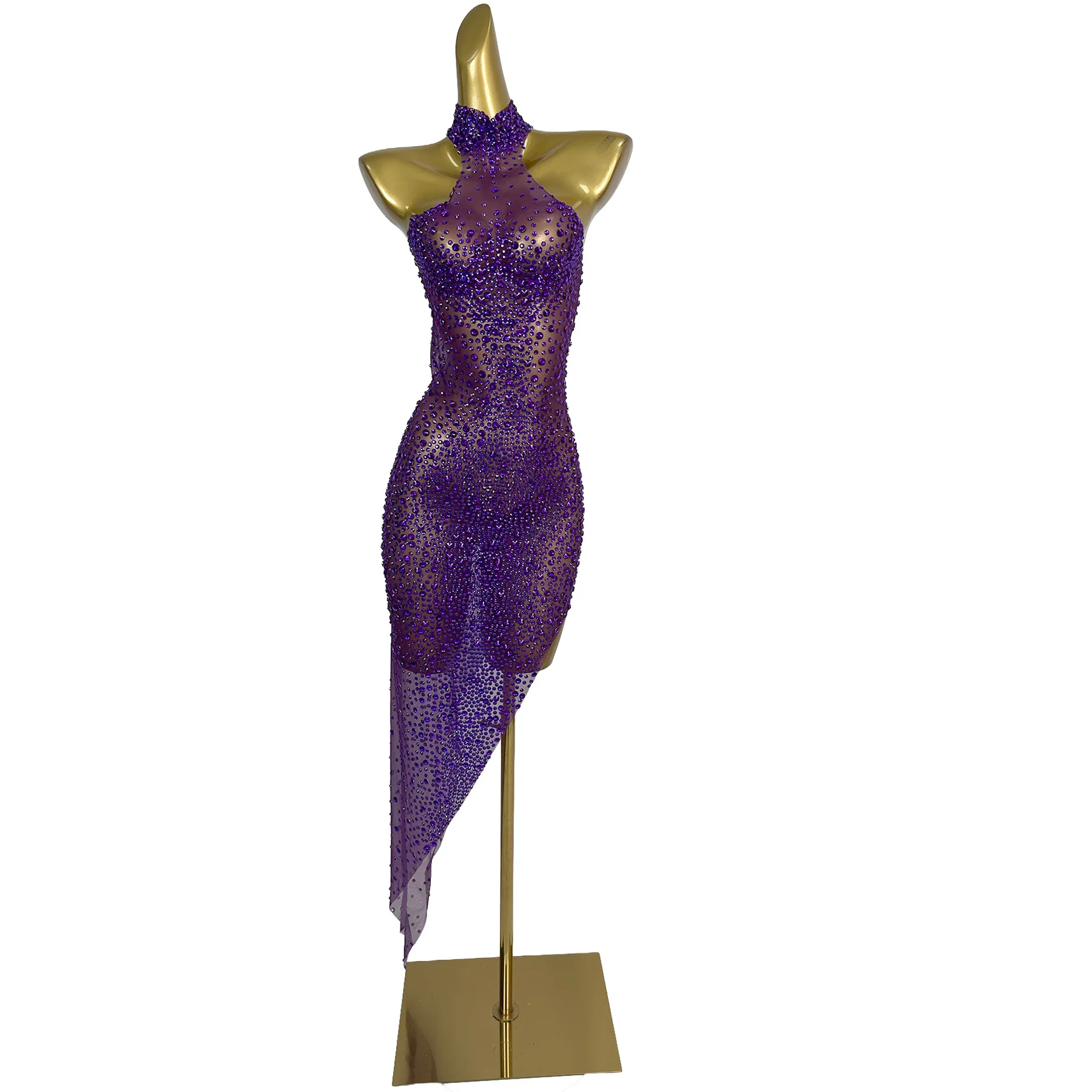 

sexy see through birthday prom rhinestone long dress women dinner gown female high slit party bodycon dress night club costume