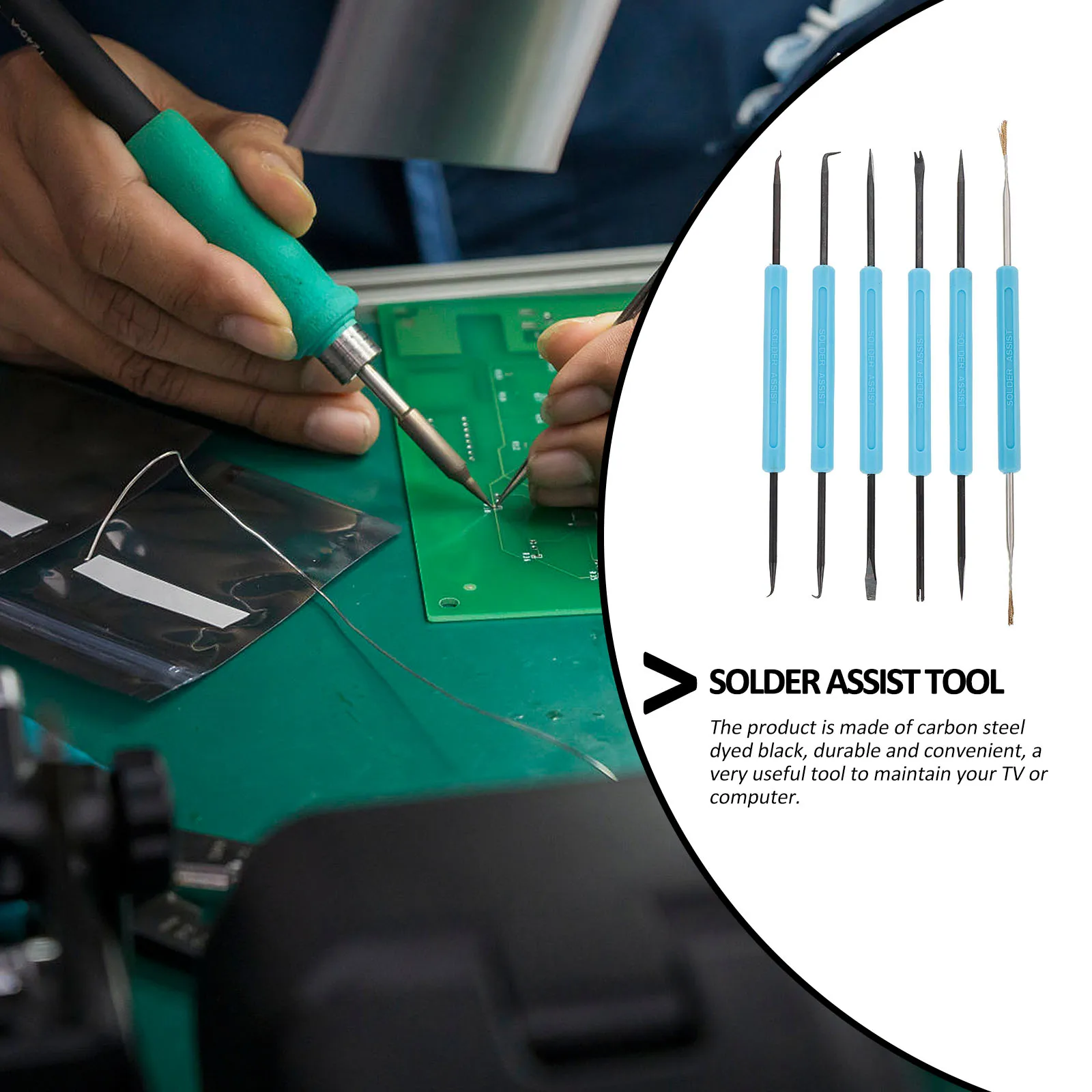 

6pcs Welding Kit Solder Auxiliary Tool Hardened Tip Ergonomic Handle Carbon Steel Left Right Handed Circuit Board Repair