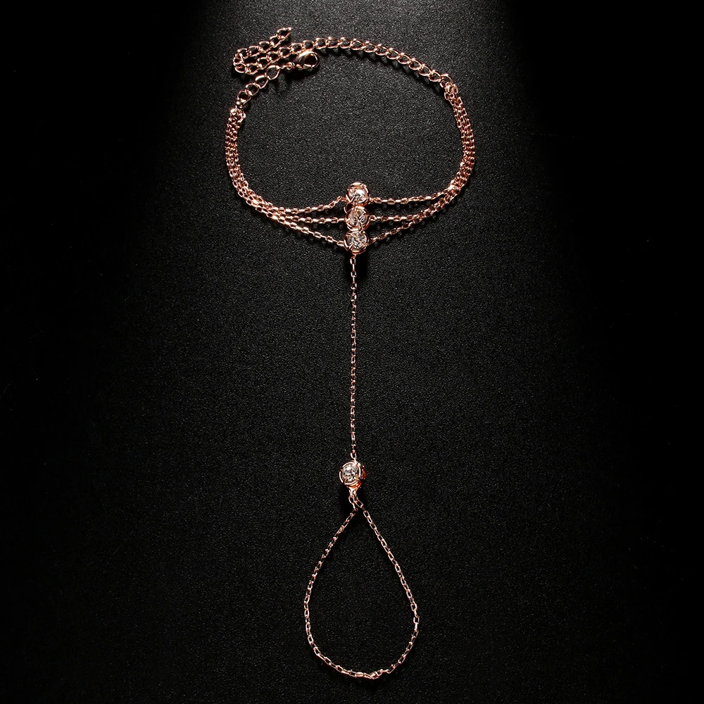 أزياء متعددة الطبقات الزركون اليد سلسلة أساور ربط حلقة لها الفولاذ المقاوم للصدأ فنجر سوار العصرية مجوهرات حفلات الزفاف #6