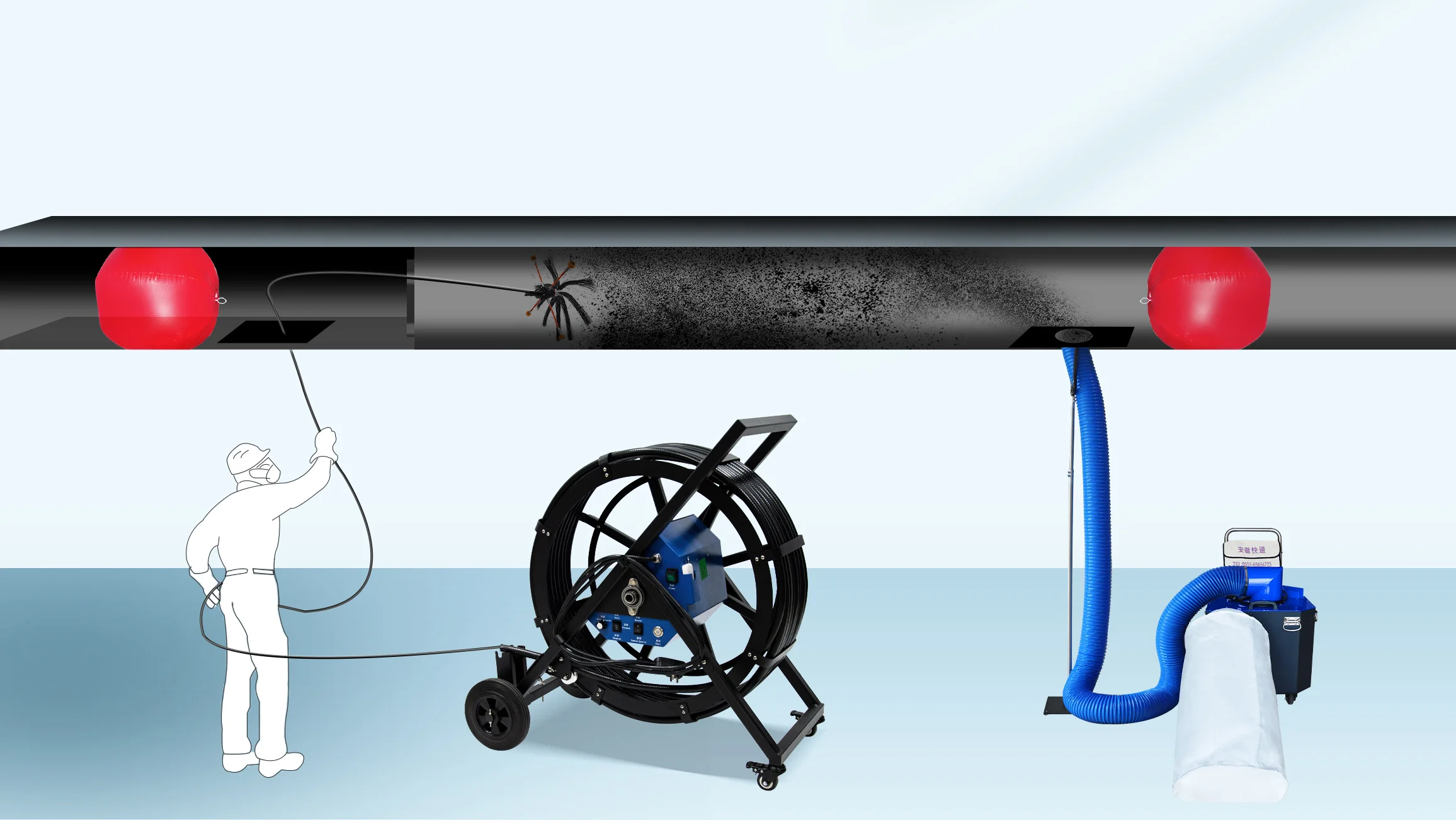 200mm 300mm 600mm Rotary Brush air Duct Cleaner Ac Pipe Cleaning Machine