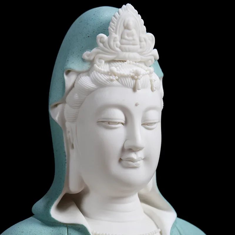 L19-ceramic sitting rock meditation Guanyin ornament Dehua white porcelain free statue sculpture living room entrance decoration
