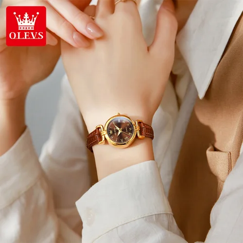 Imagen 2 del producto OLEVS 5645 reloj de mujer con correa de cuero y fecha reloj de cuarzo para mujer espejo de alta dureza escala romana reloj de mano a la moda para mujer