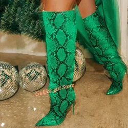 Snakeskin Knee High Stiletto Boots Sexy Pointed Toe Knee High Slip On Fashion 2024 Autumn Winter Shoes Handmade 2024 Fashion