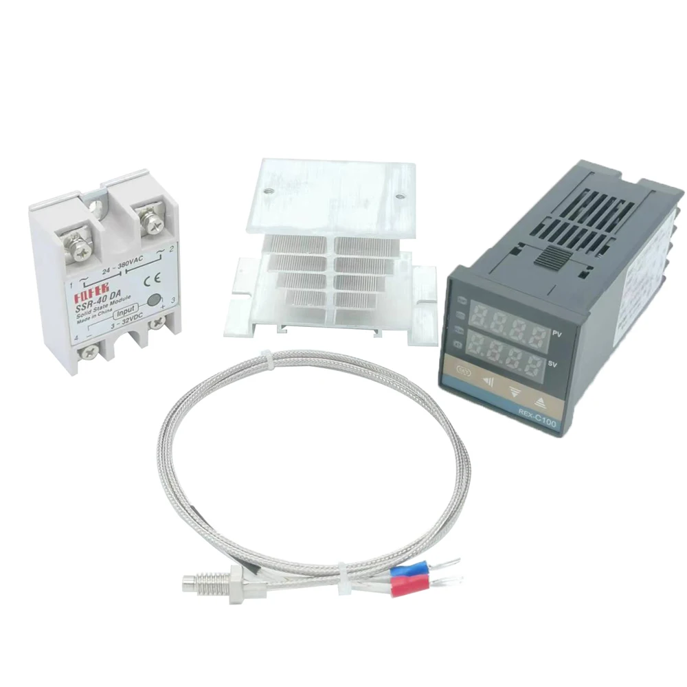 Digital PID Temperature Controller REX-C100 REX C100 Thermostat + 40DA SSR Relay+ K Thermocouple 1m Probe RKC