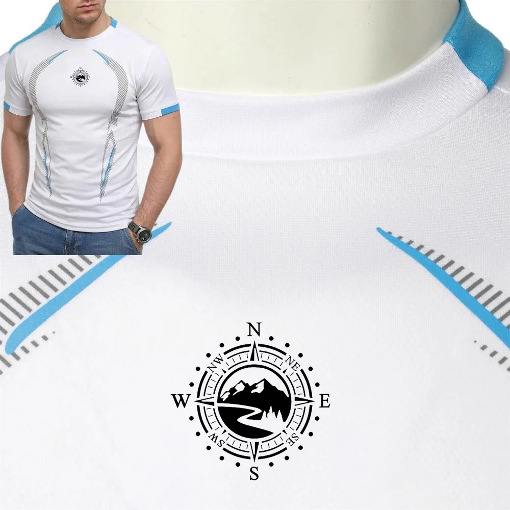 Men's Large Compass Pattern Thin Compression T-Shirt High Stretch Muscle Fit Quick Dry Breathable Sports Tee for Fitness And Sun