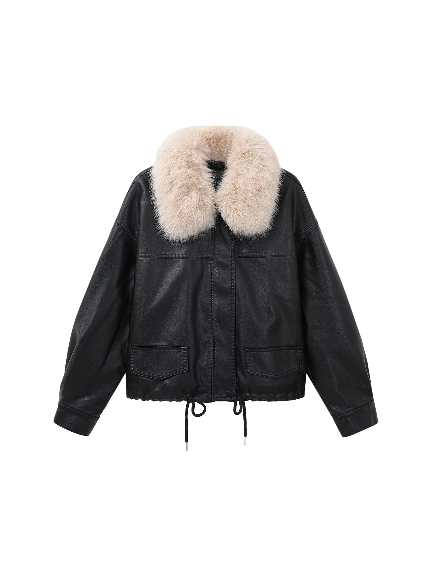 เสื้อโค้ทหนังเทียมบุขนเฟอร์เทียม รุ่นใหม่สำหรับฤดูหนาว สไตล์วินเทจ สำหรับผู้หญิง ป้องกันลม ทรงยาว