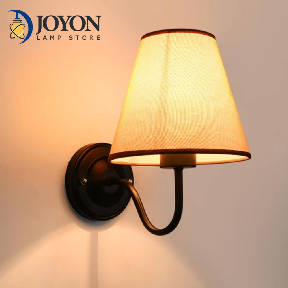 

Fabric E27 Wall Lamp Bedroom Bedside Lamp Modern Simple European Style Living Room Hotel Study Office Wall Light Corridor Lamp