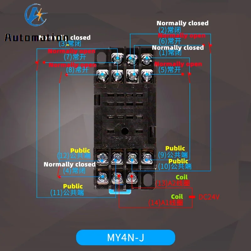 10sets MY4NJ HH54P DC 12V 24V 110V 220V AC Coil Power Relay General Purpose Relays 14 Pins 4NO 4NC 5A with PYF14A Socket Base