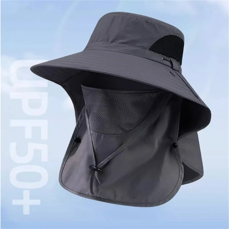 Sun Protection Bucket Hat Neck Protector One-piece Fishing Hiking Hat Outdoor Breathable Bucket Hat Windproof Large-brimme