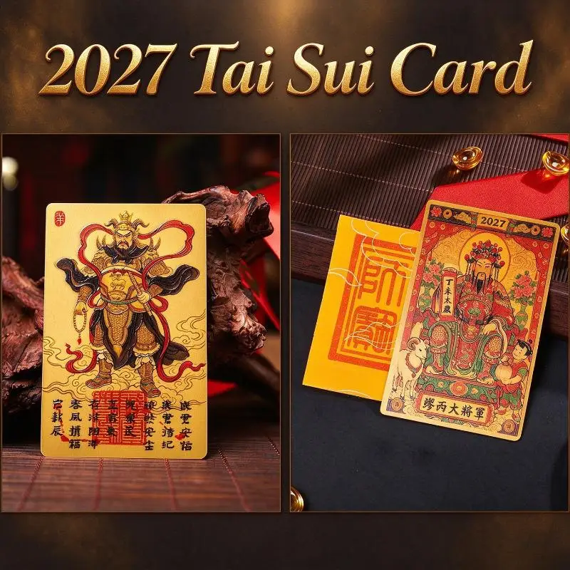New 2027 Tai Sui Card Feng Shui Prayer Gold Card Exorcism Protection Gift Safe Bring In Wealth And Treasure Supply For Daily Us