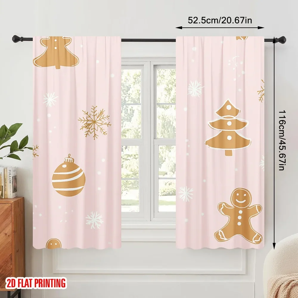 2pcs,2D plane printing Contemporary Curtains Gingerbread man Christmas tree bauble Versatile Durable Polyester (without rod) All