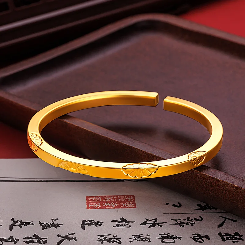 Exquisita pulsera de margarita pequeña de moda para mujer, pulsera cuadrada de crisantemo en oro mate, venta al por mayor, oro 9999