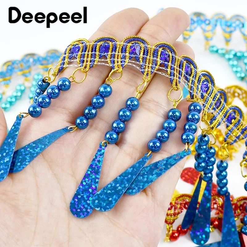 1/2/5M 8cm Beaded Sequins Tassel Lace Fabric Trim Fringe Trimming Wedding Dress Clothes Decorative Ribbon DIY Sewing Accessories