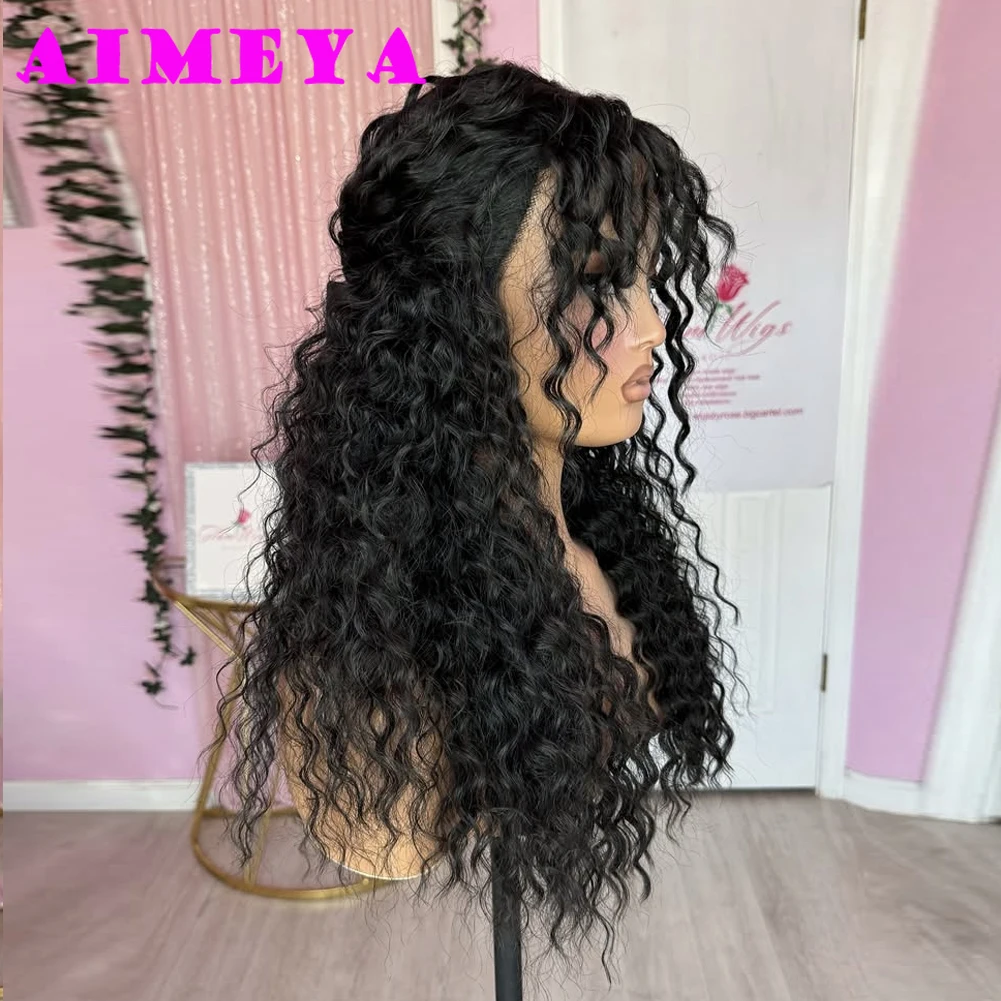 Black Long Curly Synthetic Lace Front Wig 13x4 Glueless Natural Hairline Synthetic Hair Wig Cosplay