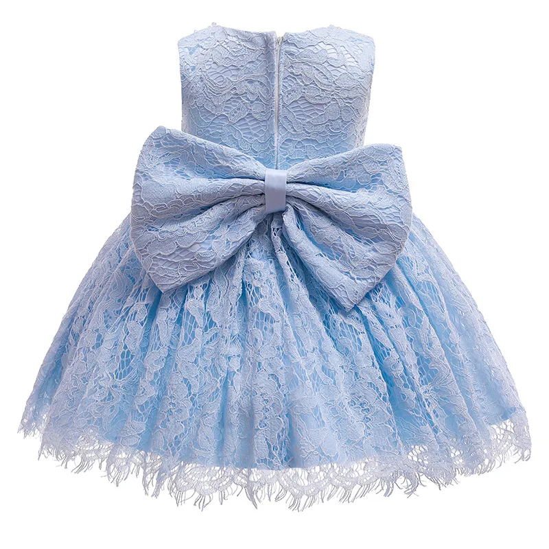 Infant Girl Princess Dresses Toddler Lace Puffy Blue Dress Baby Girl Clothes with Hat