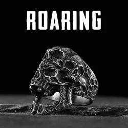 Roaring Multi Skull Men Rings Stainless Steel Women Jewelry Punk Gothic Rock Vintage Black Fashion Accessories Gift Wholesale