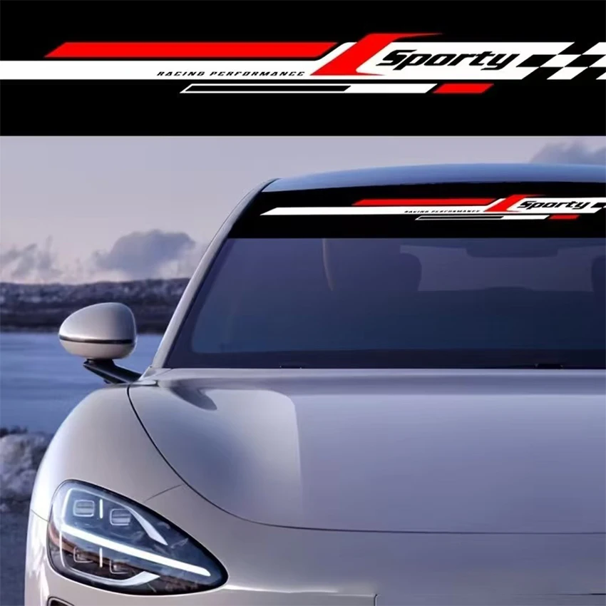 1-Piece Roadster Windshield Sticker - Glossy Vinyl Sticker with Serrated Flag Design, Self-Adhesive Suitable for Cars