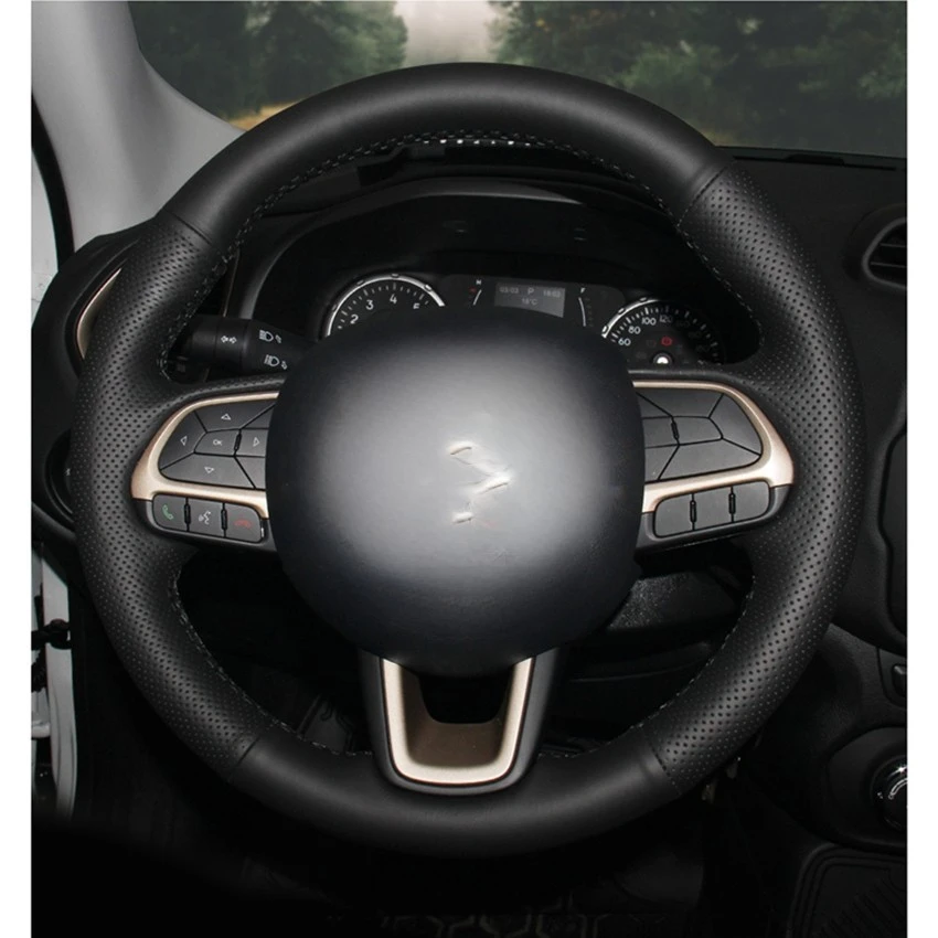 Hand-stitched Black Artificial Leather Car Steering Wheel Covers Wrap for Jeep Renegade 2016 2017 Compass 2017