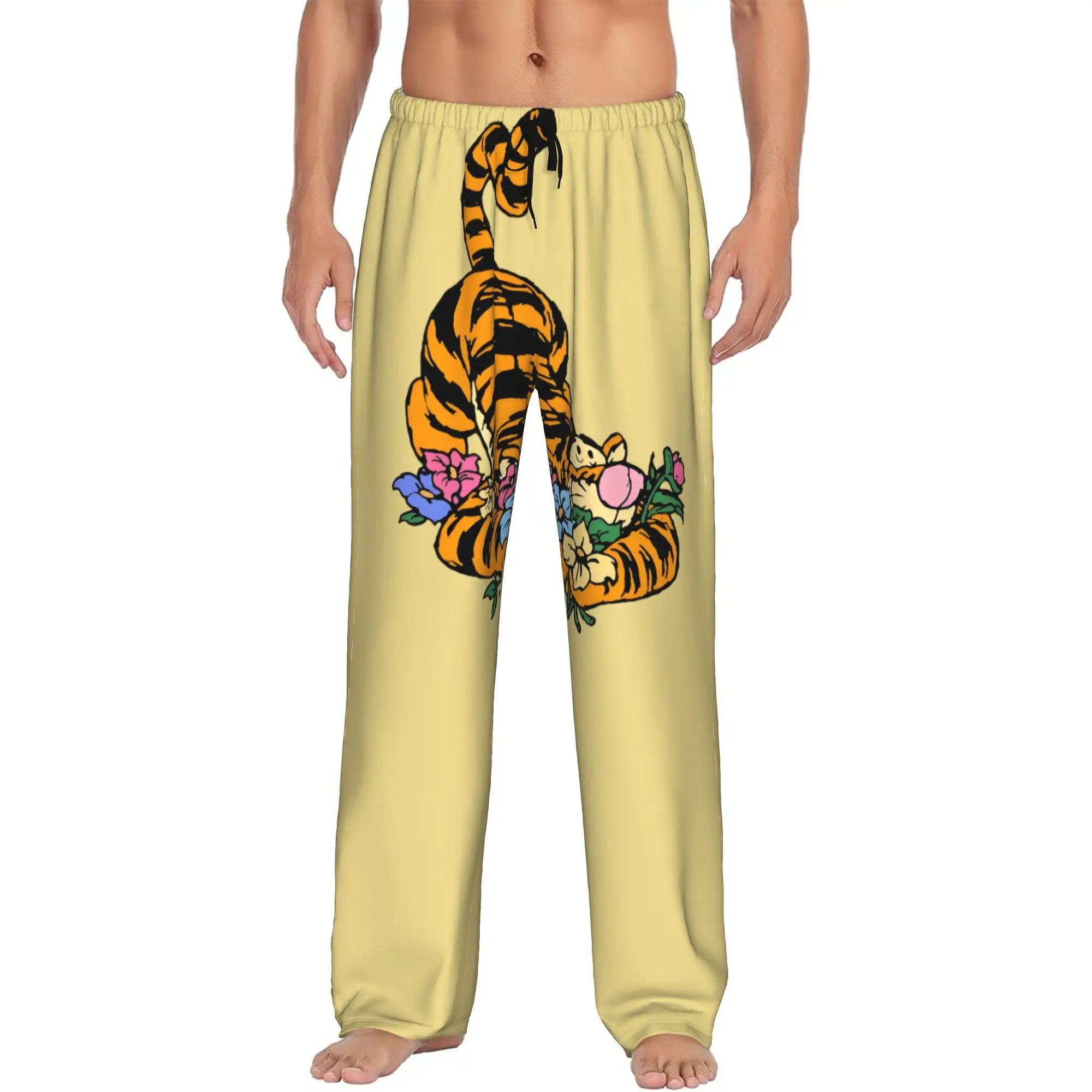 Custom Printed Men My Friends Cartoon T-Tigger Pooh Pajama Pants  Sleepwear Sleep Lounge Bottoms with Pockets